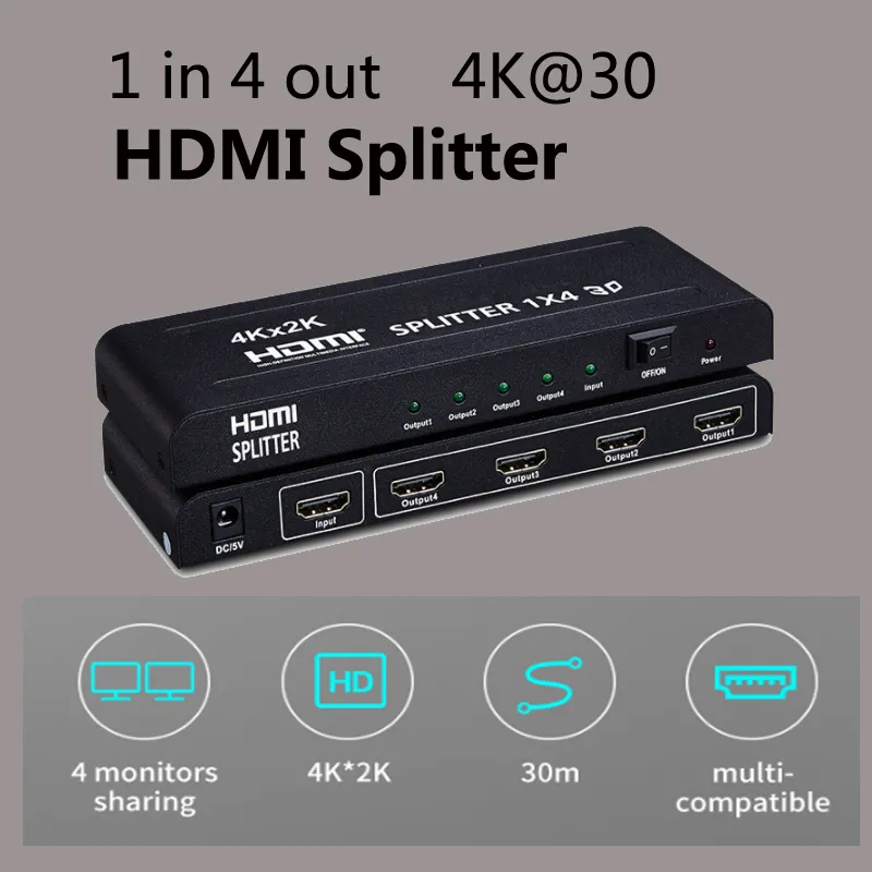 4K30 1x4 4 Ports HDMI Powered Splitter 1 in 4 out HDMI switcher 1X8 HDMI splitter