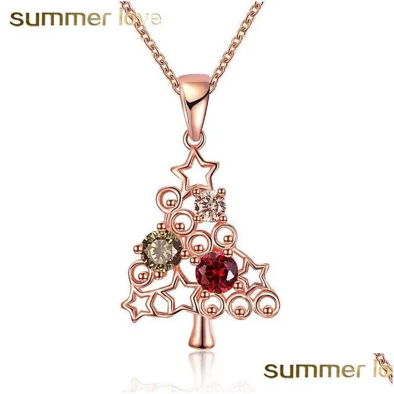 Pendentif Colliers Nouveauté arbre de noël Zircon chaîne collier pour femmes or Rose palté cuivre élégant pendentifs bijoux Dhgarden Dhabq