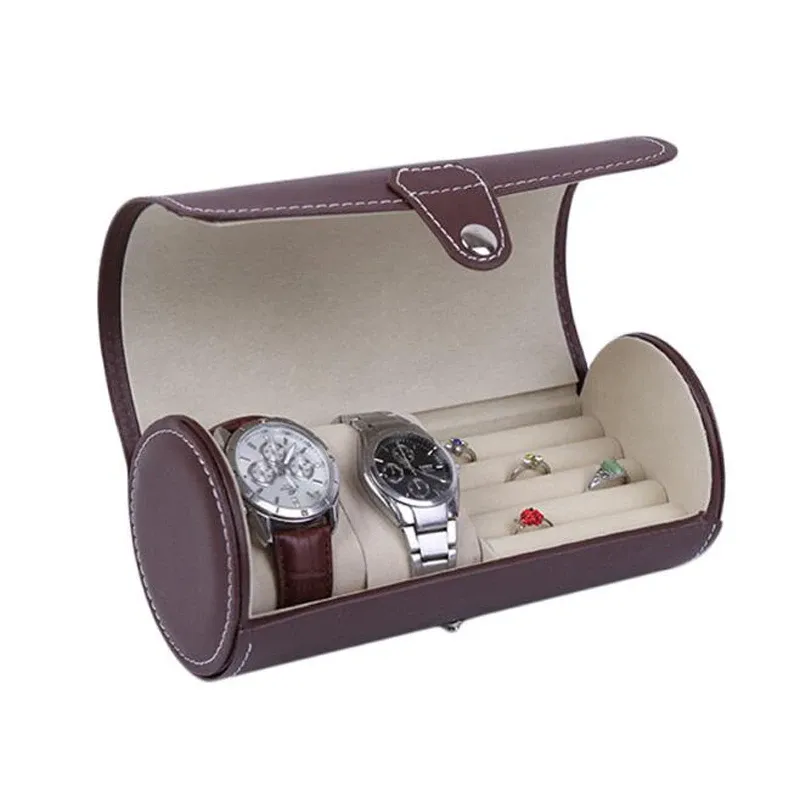 Anéis novo design criativo ambos relógio anel exibição caixa de presente caso relógio de pulso casal pulseira de couro do plutônio jóias armazenamento saco de viagem