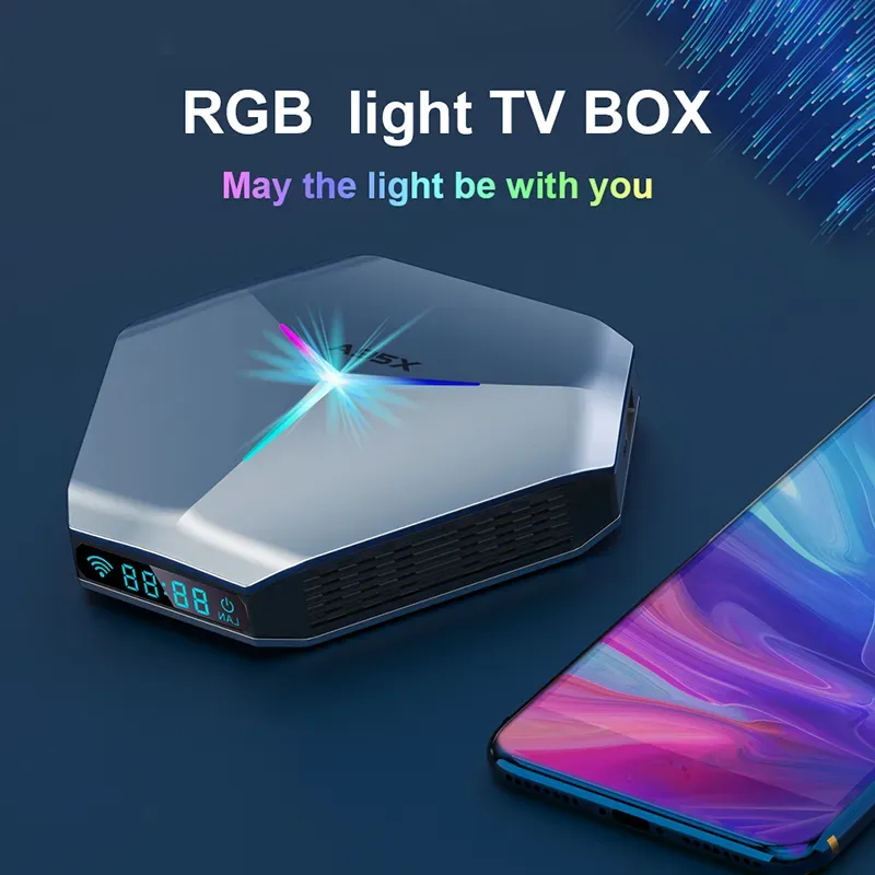 A95X F4 Amlogic S905X4 RGB Light TV Box Android 11.0 4GB RAM 32GB 64GB 128GB ROM 2.4G 5G Wifi LAN Bluetooth Set Top Box