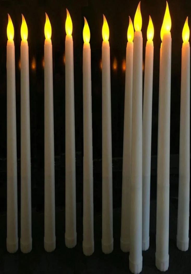 30 pezzi 11 pollici LED alimentato a batteria tremolante senza fiamma Lampada a candela conica in avorio Stick Decorazioni per la tavola di casa di nozze 28 cm Ambra Y2017295585