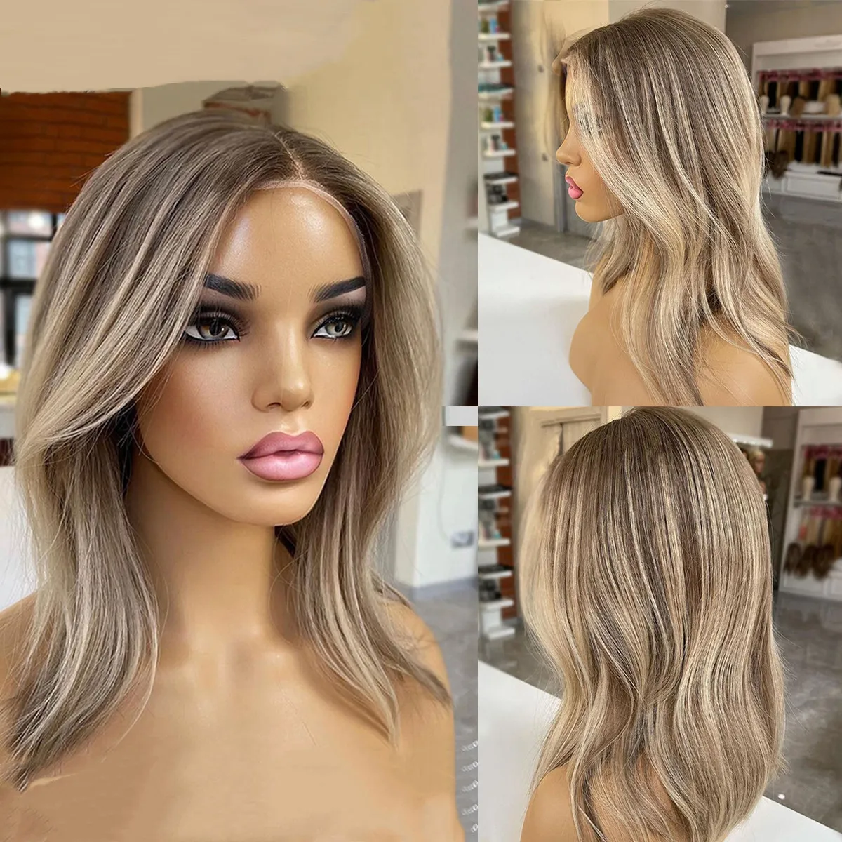 Human Hair Lace Front Wigs Straight Brown Ombre Blonde 