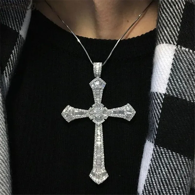 Wisiorki Vecalon luksusowy długi duży wisiorek 925 srebrny srebrny 5a cZ Stone Cross Naszyjnik dla kobiet mężczyzn impreza biżuteria ślubna