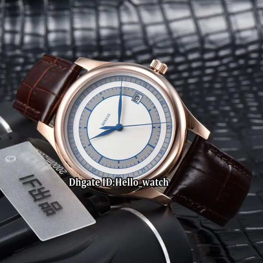 Lusso nuovo classico Calatrava 5296 5296R-001 quadrante bianco blu Giappone Miyota 8215 orologio automatico da uomo cassa in oro rosa cinturino in pelle 223W