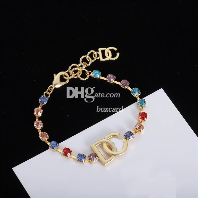 Pulseras de cadena de cristal coloreadas para damas Pulsera chapada en oro de 18 quilates con caja de regalo