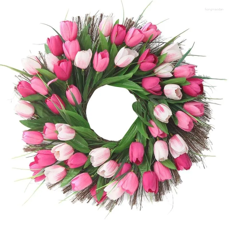 Couronne de tulipes décoratives, fleurs artificielles pour porte, brindille florale, printemps et été pour devant