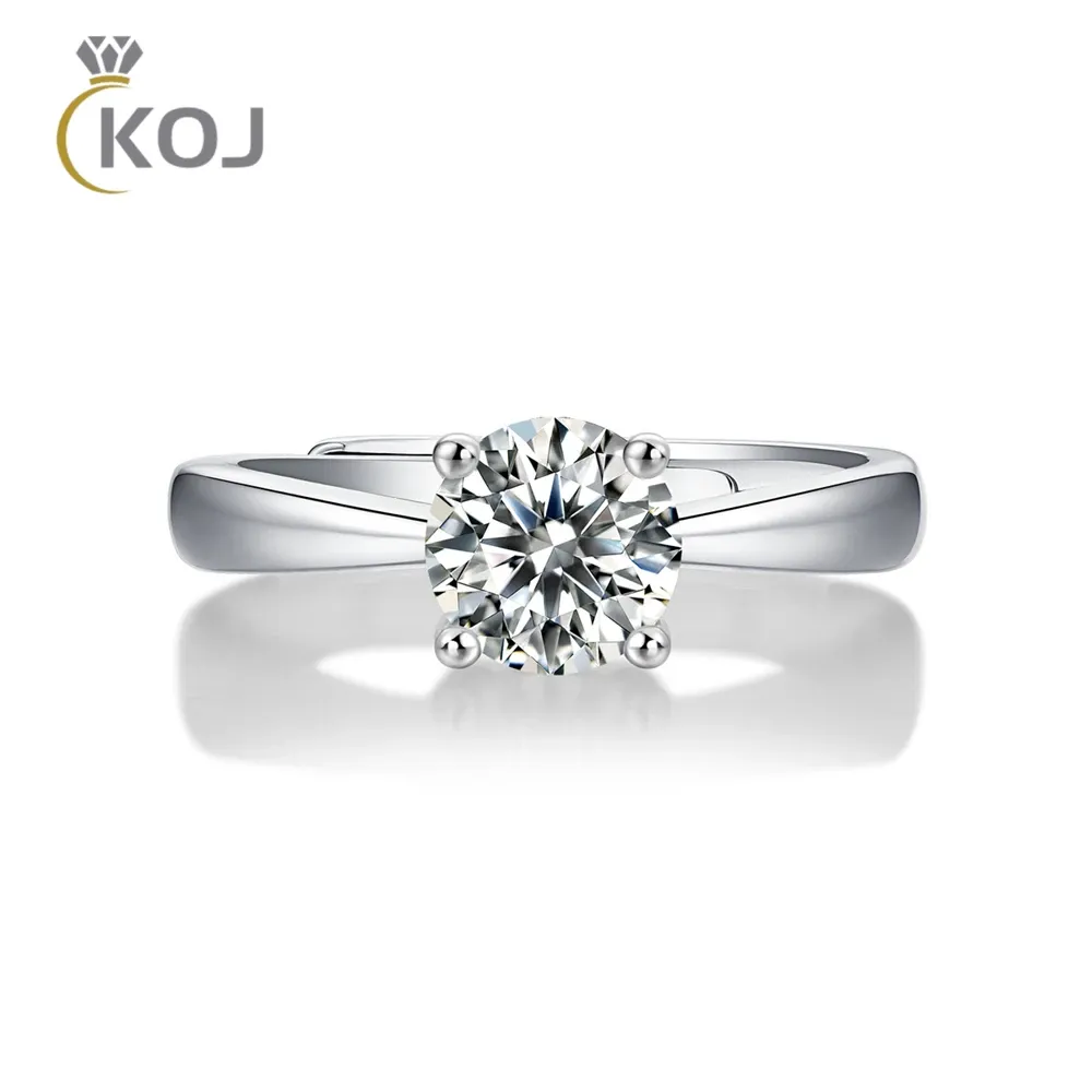 Anelli KOJ 1 carati Moissanite quattro artigli fedi nuziali con diamanti per le donne veri gioielli in argento sterling 925 di fidanzamento regolabili