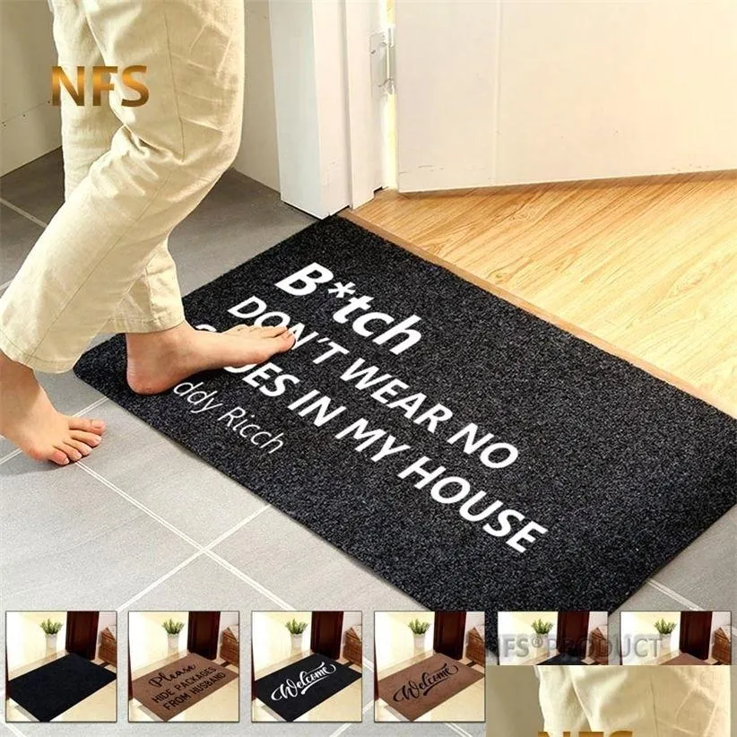 Mattor Hem Dekorativ ytterdörrmatta entré Dörormat 40x60 cm Polyester Black Brown TPR Gummi Non Slip Floor Carpet Välkommen S 220 DH7OD