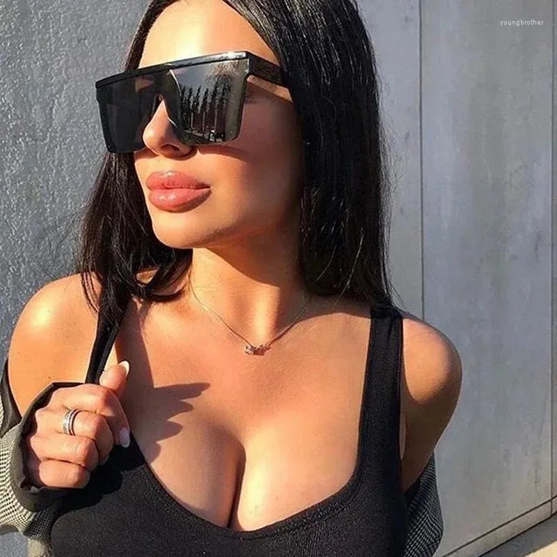 Güneş gözlüğü siyah kare kadın büyük çerçeve moda retro ayna güneş gözlükleri kadın markası vintage bayan lunette de soleil femme