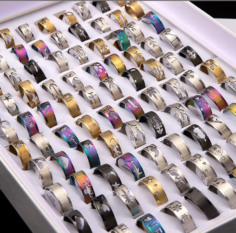 Cluster Rings Wholesale Bk New Fashion Colorf Stainless Steel Jewelry For Women Men Mix Style Size Wedding Engage Dhaeg