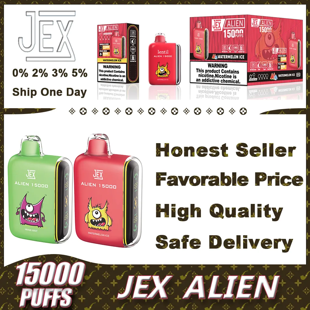 원래 JEX Alien 퍼프 15000 12000 일회용 vape 포드 장치 퍼프 15K/12K 충전식 E 담배