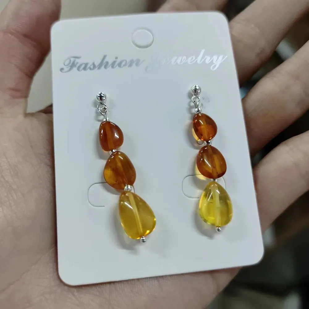 Boucles d'oreilles Boucles d'oreilles en ambre multicolore naturel Cognac poli avec boucles d'oreilles en ambre doré Boucles d'oreilles en argent sterling 925