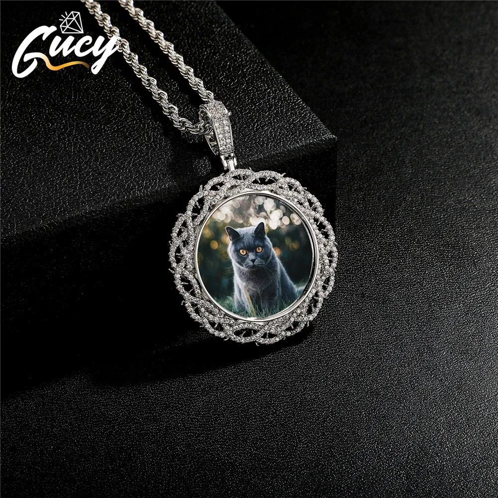 Ожерелья GUCY с изображением, ожерелье на заказ, круглый кулон с фото, твердая задняя часть, микро-паве, кубический циркон, ювелирные изделия в стиле хип-хоп, рок