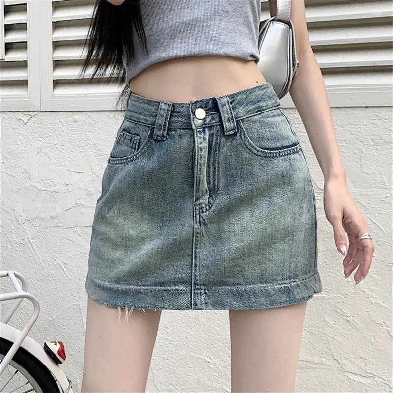 Etekler plamte m-l a-line mini jean gwear kadınlar şık kızlar yüksek bel yaz 2024 sokak kıyafeti bodycon denim mujer slim