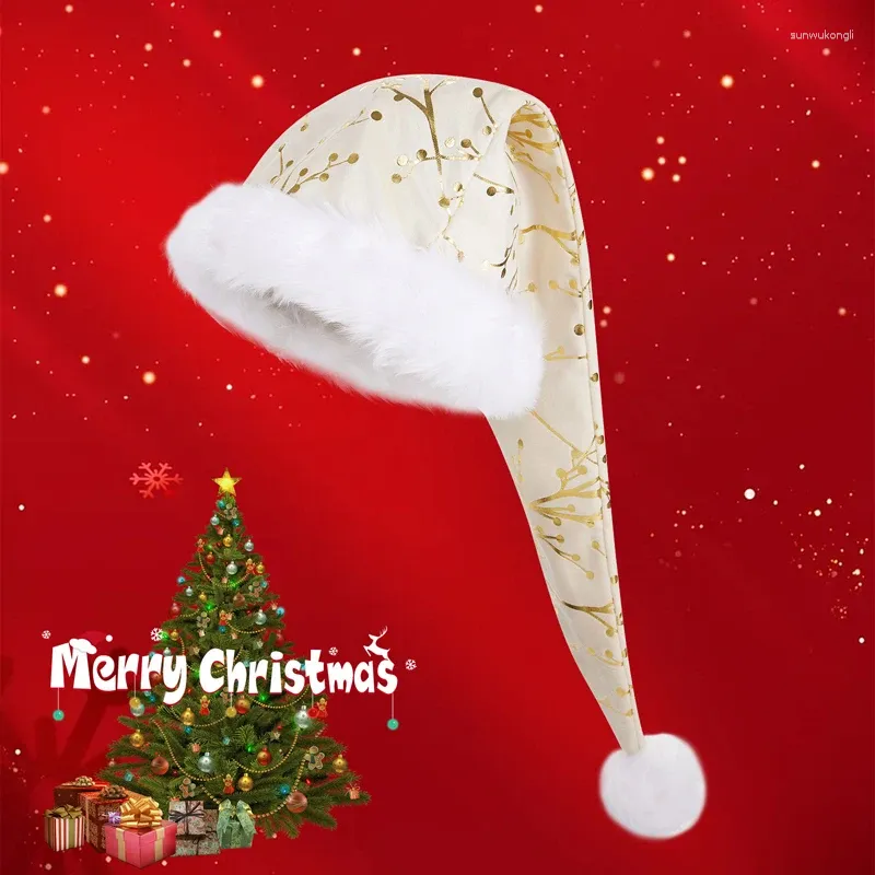 Beralar Bronzing Şube Noel Baba Şapkaları Yetişkinler için Çocuklar Uzun Noel Şapkası Noel Partisi Cosplay Kostümü Peluş Sıcak Beanies