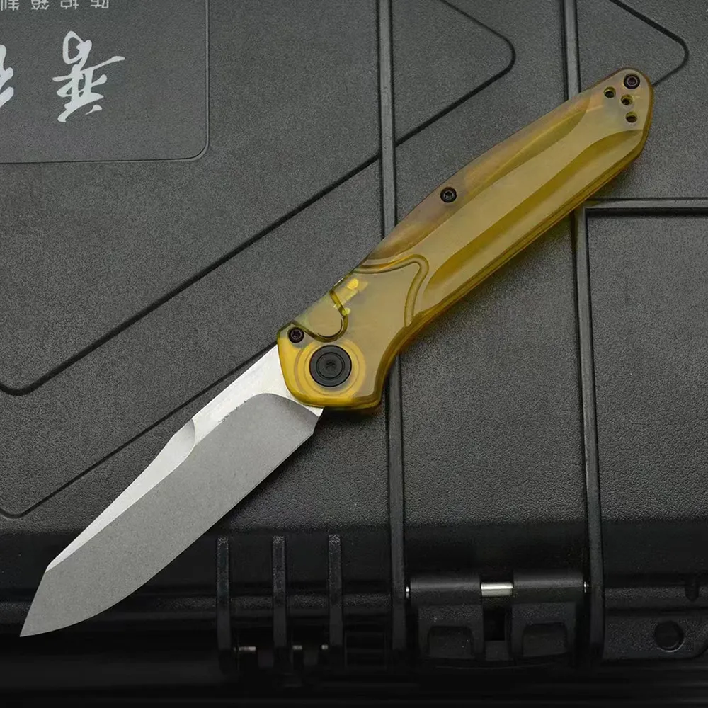 Nowy BM9400 Automatyczne nóż groszek przezroczysty materiał materiałowy przetrwanie na zewnątrz Składanie noże