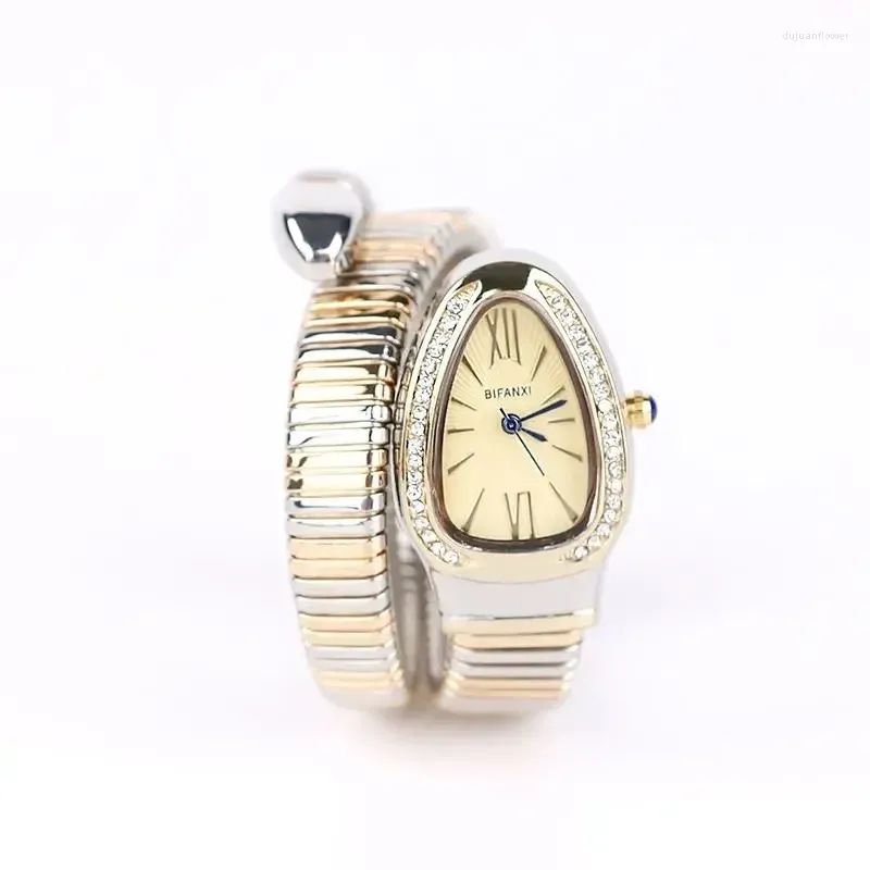 Wristwatches Snake Shaped Quartz Watch Fashionable And Versatile Exquisite Diamond Inlaid Bracelet Opening Women's