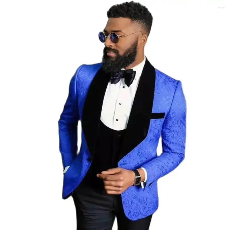 Mäns kostymer Royal Blue Floral Men For Wedding Party Suit Brudgum Custom Made Costume Slim Form Formal Groom Tuxedo Man Blazer