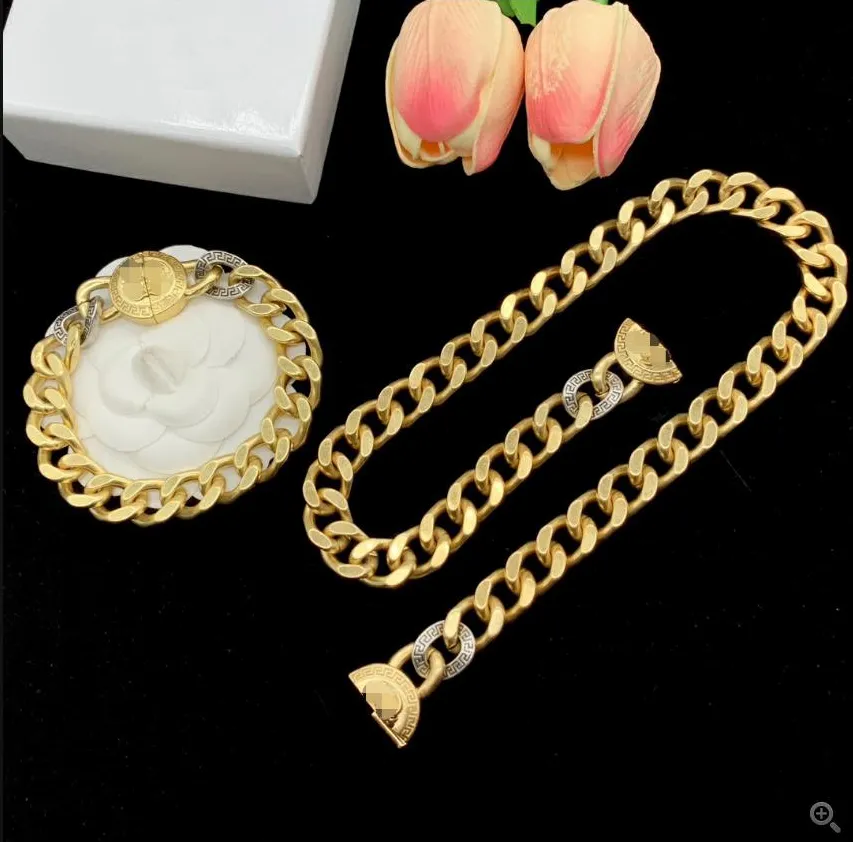 Neutral Style Thick Chain Cuba Choker Necklaces Bracelet 18K Gold Plated Men Bangle women Earring Rings Sets Hiphop Rock Punk Designer Jewelry XMS2601
