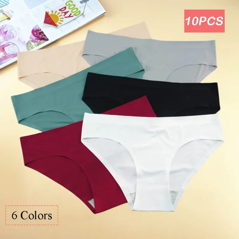 Women's Panties 10 PCS Ultra Thin Ice Silk Solid Pants Comfortable Cotton Crotch Briefs Low Waist Covered Hips Underwear Plus Size Fast