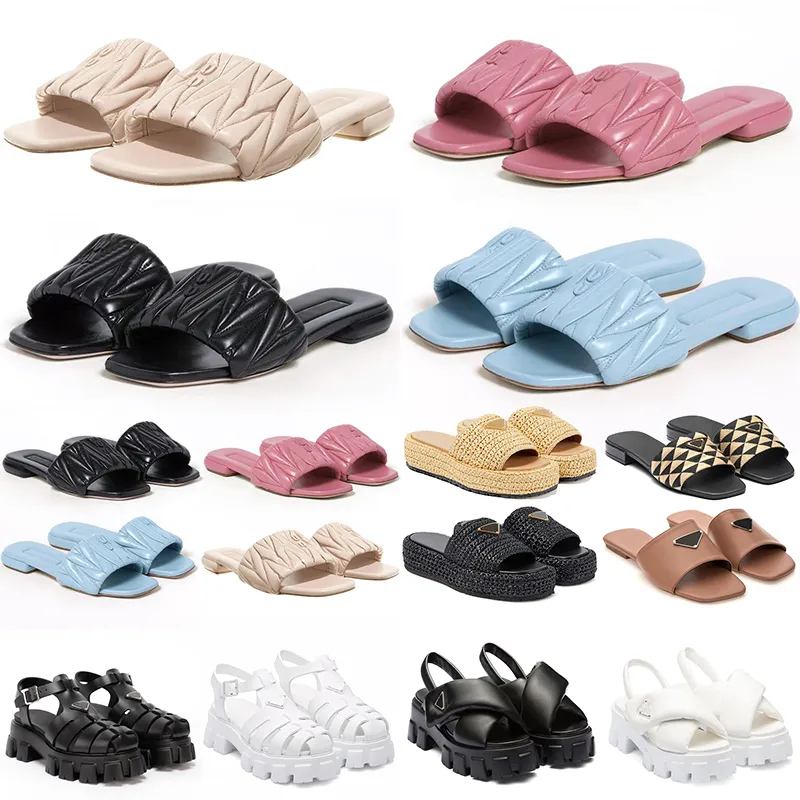 2024 مصممين صندل Espadrille Slides Slippers Miui Luxury Black Bule Pink Womens Girl Monolith Foam Rubber Matelasse Nappa Slides Fashion Outdoor