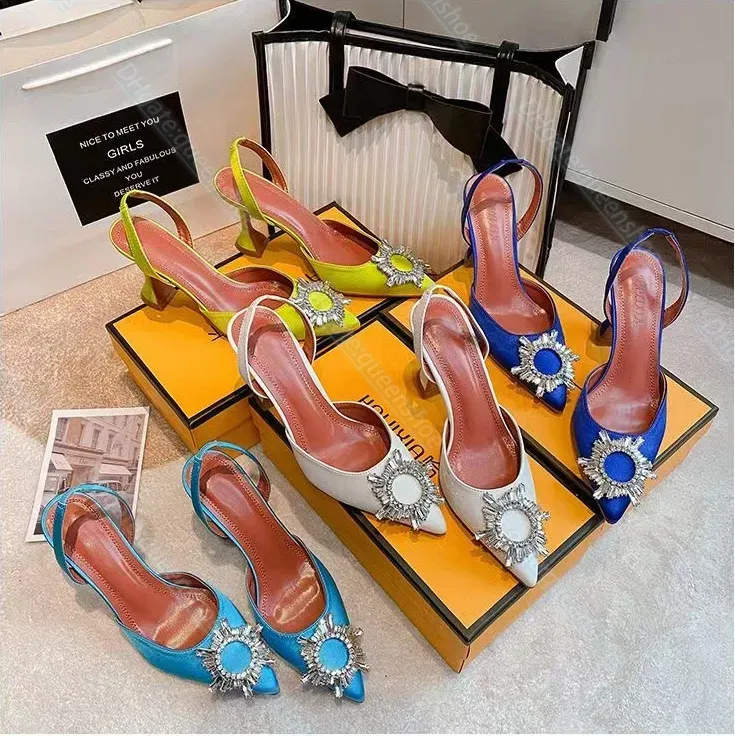 luxury women shoe designer man Dress Shoe aminaa chunky heel sandals Crystal diamond sunflower high heel shoe Wedding 10cm heel with dust bag free shipping