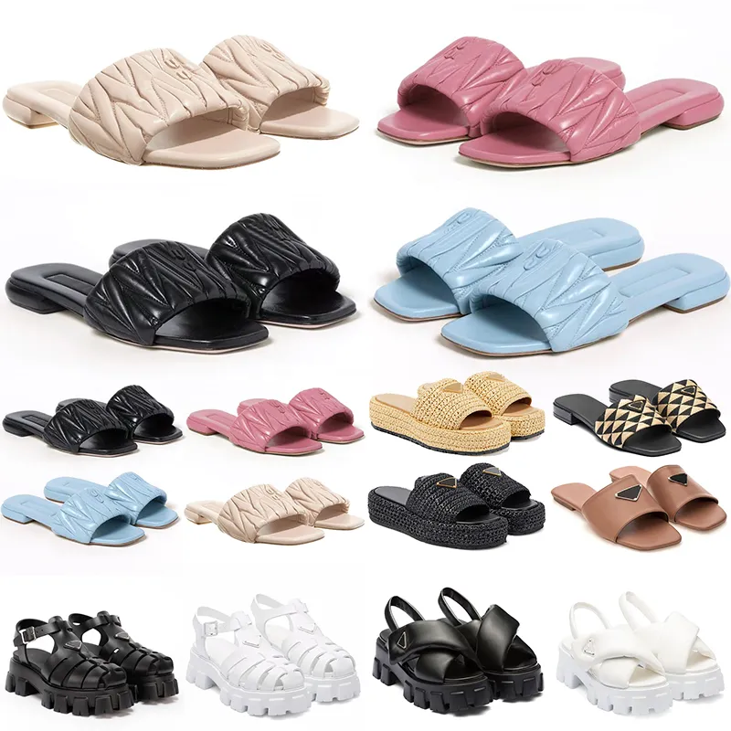 Espadrille Designer for Women Sandals Slajdes Kaptaki Miui platforma luksusowa czarna różowa damska dziewczyna matelasse skórzane slajdy