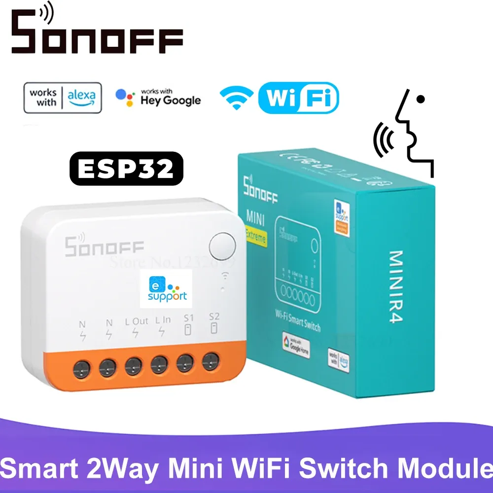 Kontroll Sonoff Mini R4 WiFi Switch Module Smart WiFi 2 Way Relay Timer ESP32 Smart Home Wireless Voice Control Alexa Google Home Alice