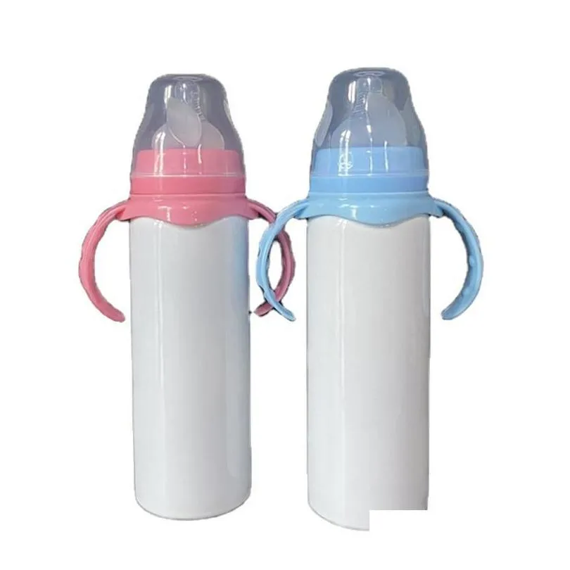 Water Bottles Sublimation Blank White Straight Baby Bottle 8 Oz Children Stainless Steel Feeding Tumbler Cup Drop Delivery Home Gard Dheao