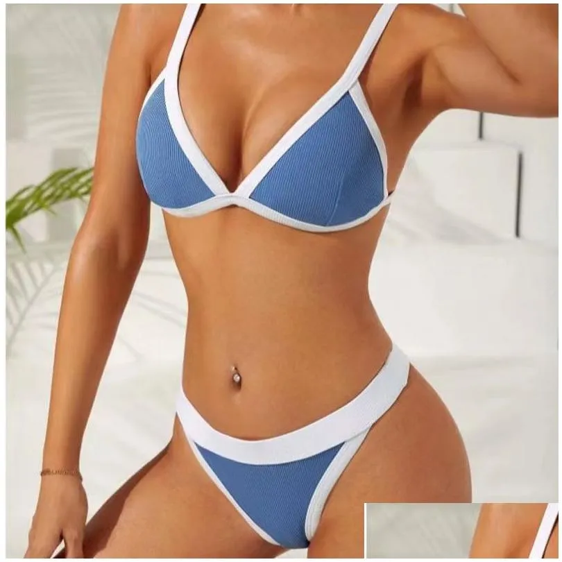 Maillots de bain pour femmes Vêtements pour femmes Sexy Bikini Couleur unie Maillot de bain deux pièces Livraison directe Vêtements Dhvcb