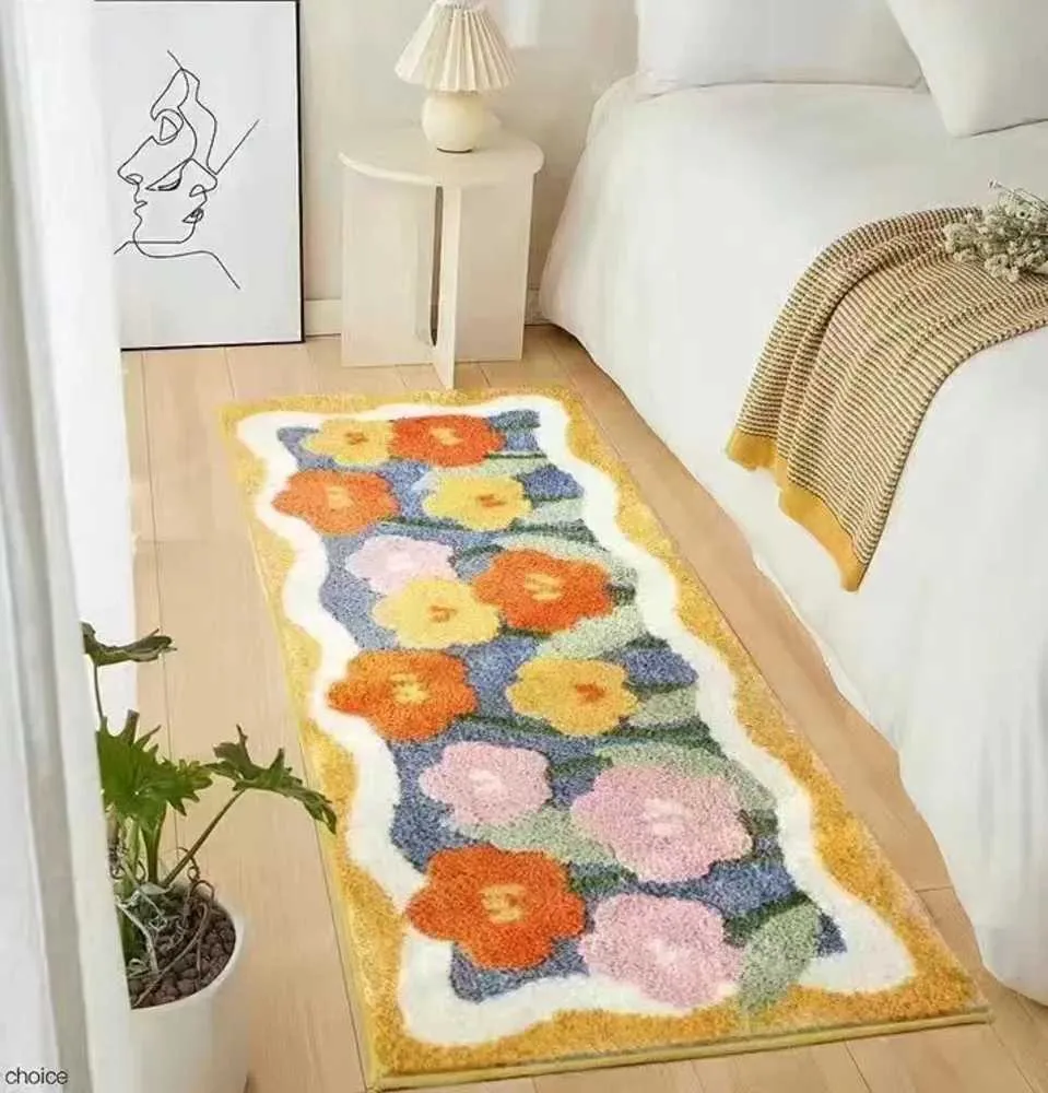 Tapis de bain Floral moelleux doux chambre tapis mignon enfants tapis de chevet chambre d'enfants antidérapant bébé tapis de jeu longs tapis de salon