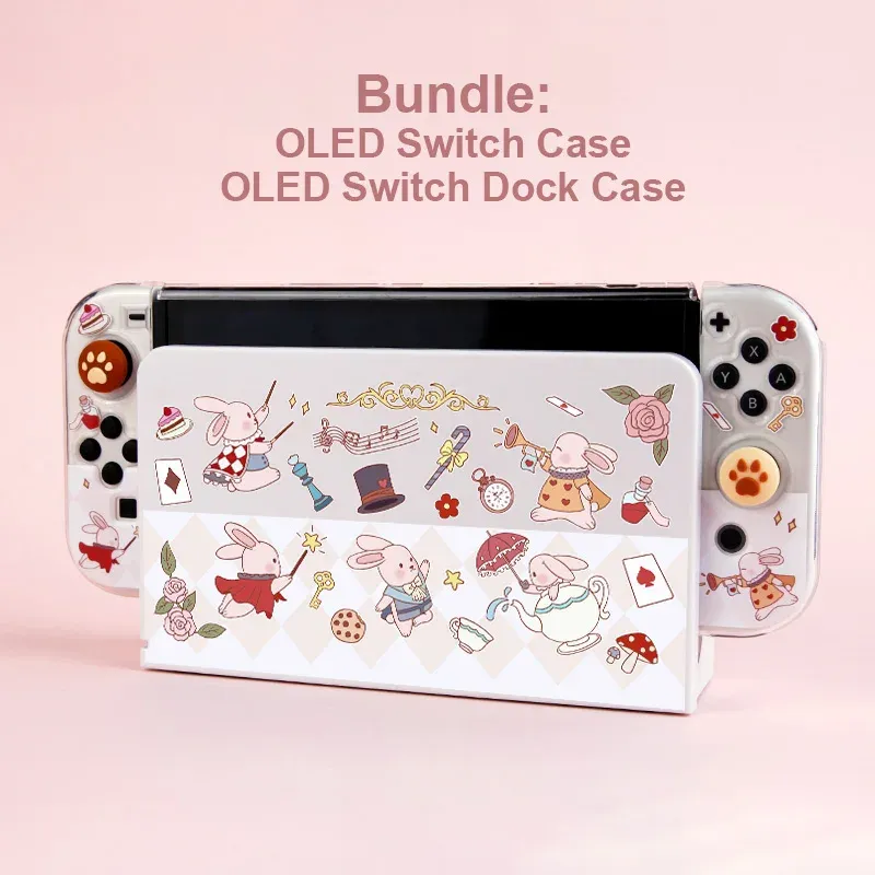 Cases Nintendo Switch OLED Funda Cute Bunny Cover Case Dockable Protective Hard PC Shell For Nintendo Switch Controller JoyCon