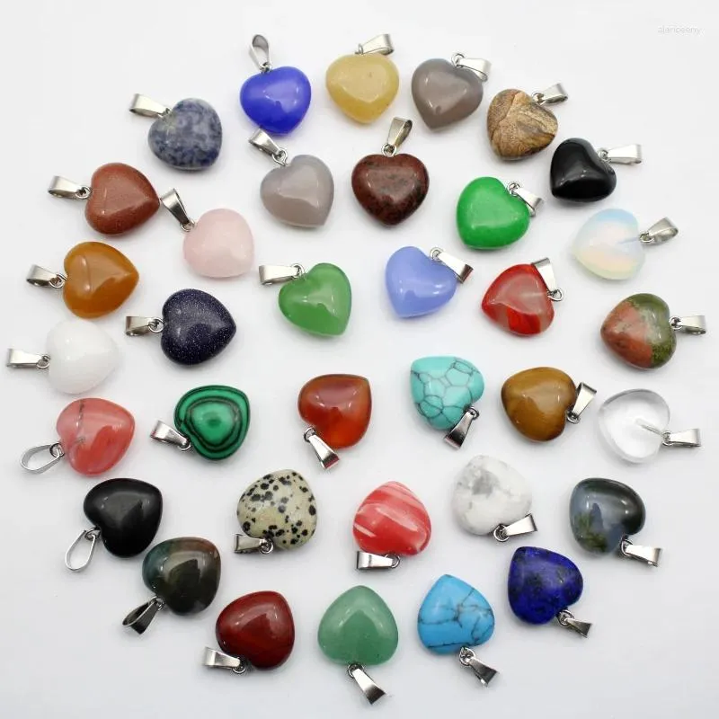 Colares de pingente de pedra natural 16mm coração ametista opala colar para diy fazer jóias acessórios atacado 15 peças