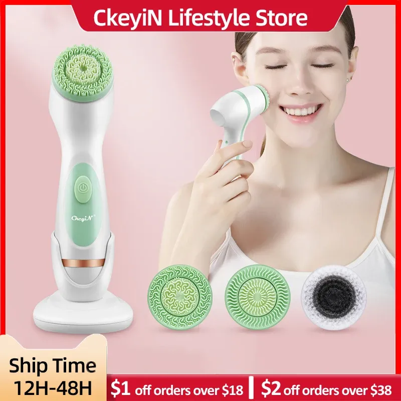 Bodysis Ckeyin 3 w 1 elektryczny pędzel do czyszczenia twarzy Silikon obrotowy pędzel do twarzy czyszczenie Exfoliation Massager Hine