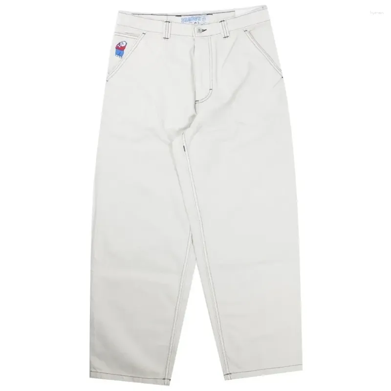 Мужские джинсы Polar Big Boy White Хип-хоп с мультяшной графикой и вышивкой Baggy Y2k Мужские женские широкие брюки в стиле Харадзюку с высокой талией Chenghao03 592