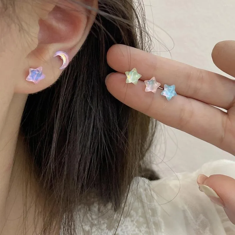 Stud Earrings Fantastic Fairy Colorful Star Moon Women Y2K Pink Purple Transparent Cute Earring Jewelry Gift Brincos