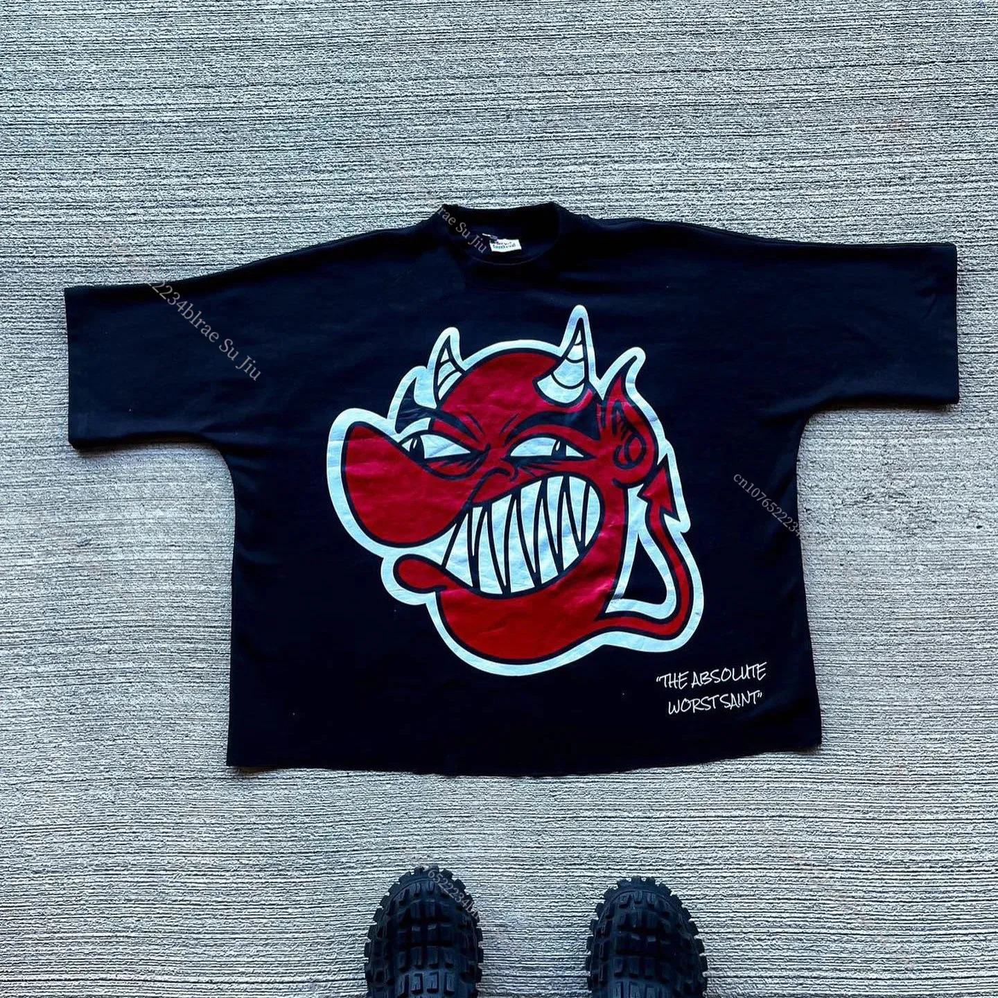 Férfi pólók, Kdis Little Devil Graffiti Hip Hop Nyomtatott Utcai Rövid Ujjú Póló Férfi Női Nyári Retro_voghion.com