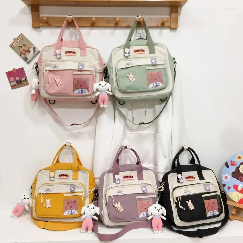 School Bags Kawaii Shoulder Backpack Nylon Cute Girl Travel Crossbody Messenger With Pins Badge Large Knapsacks Fashion Handbags