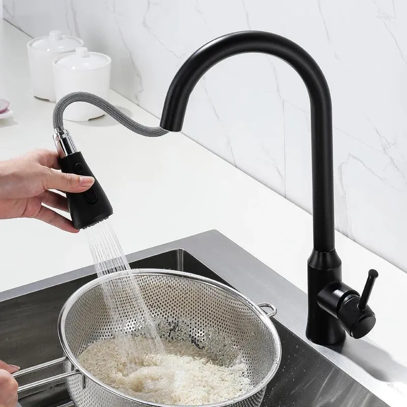 Robinets de cuisine Facuets retirer noir évier mitigeur mitigeur 360 degrés rotation robinet d'eau