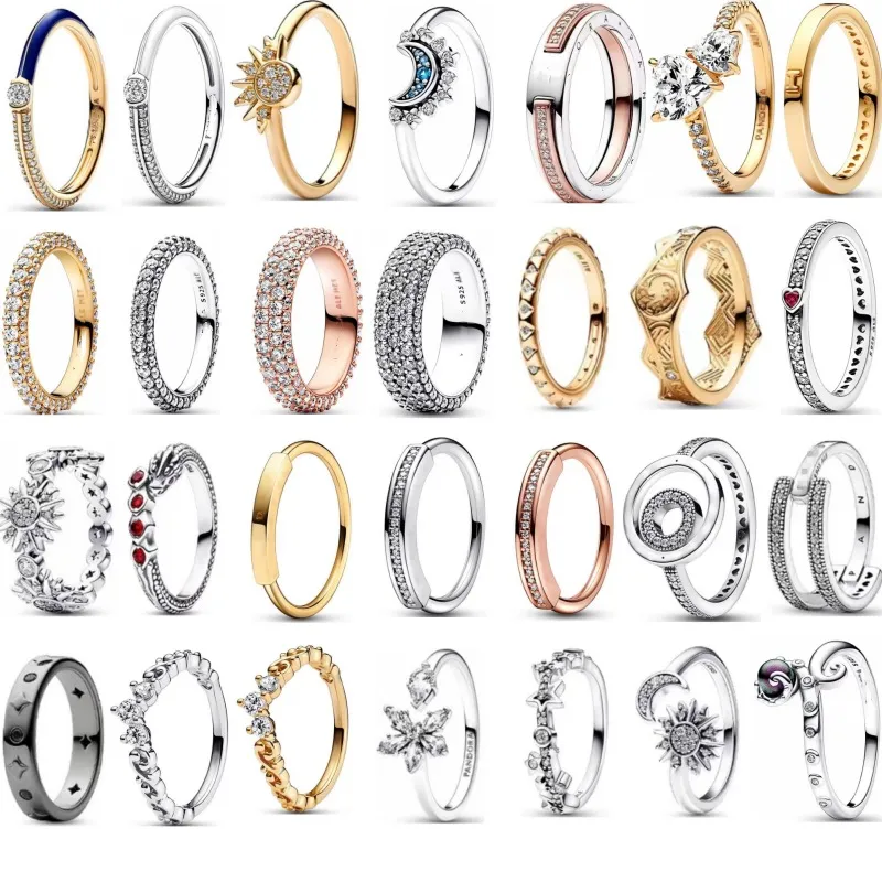 2024 أحدث طراز S925 Sterling Silver New Ring Star Moon Full Diamond Ring Ring Ring New Gold Ring