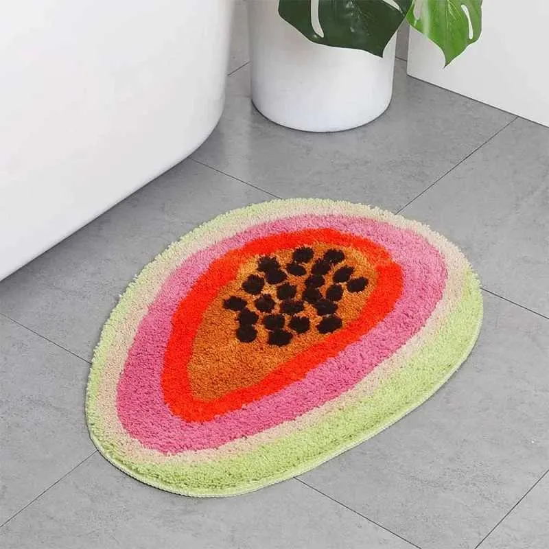 Bath Mats Cute Passion Fruit Shaped Bathroom Rug Absorbent Bathtub Rug Non-Slip Bedroom Kitchen Cartoon Area Rug Shower Foot Carpet