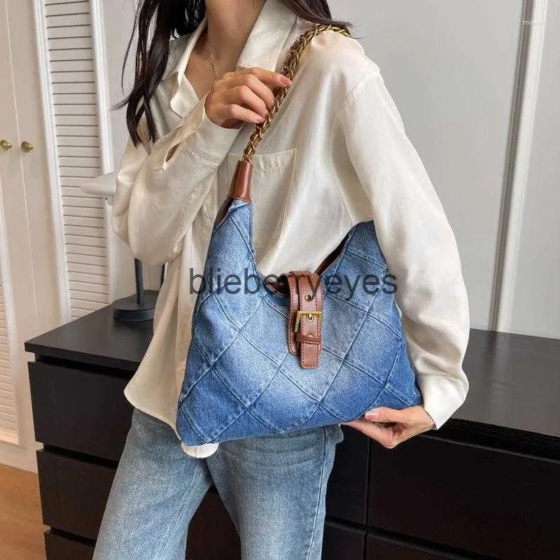 Shoulder Bags Shoulder Bags Designer Denim Plaid Quilted Womens Bag Casual Chain Jeans Crossbody Large Hobos HandbagH24223