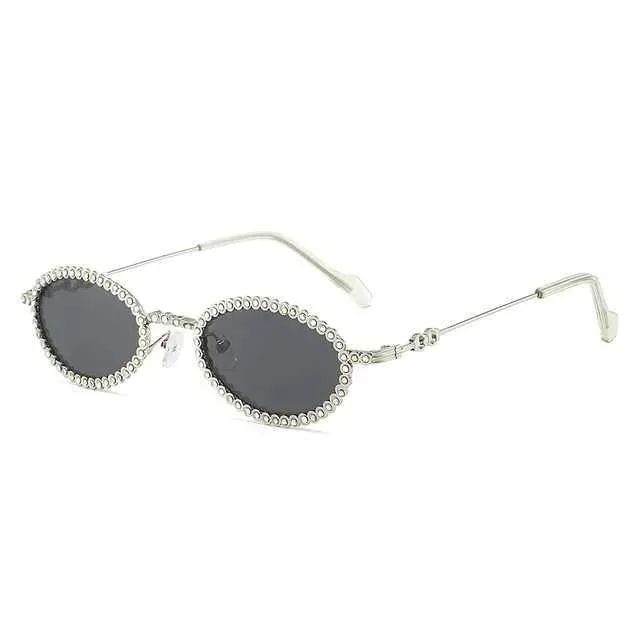 Lunettes de soleil LNFCXI Vintage lunettes de soleil en cristal femmes alliage petit ovale strass brillant lunettes cadre UV400L2402