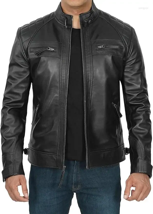 Vestes de course Veste en cuir marron pour hommes - Cafe Racer véritable moto en peau d'agneau en détresse