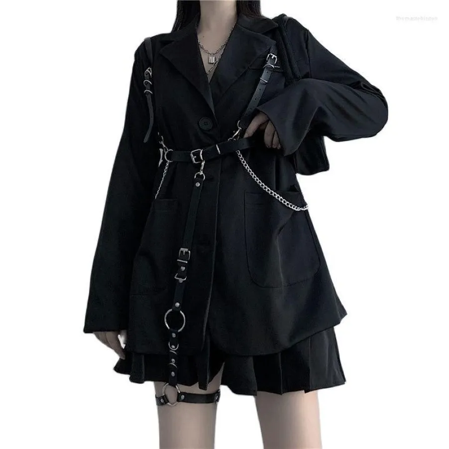 ベルトゴスパンクブラックチェーンベルト女性ハラジュクファッションテクローウェアコルセットウエストバンドPUレザーハートビンテージボディストラップハーネス265o