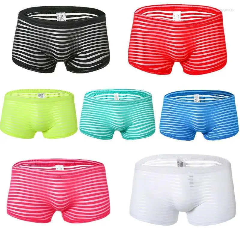 Sous-vêtements sexy rayé hommes polyester culotte boxer mâle sous-vêtements shorts respirant homme bokserki