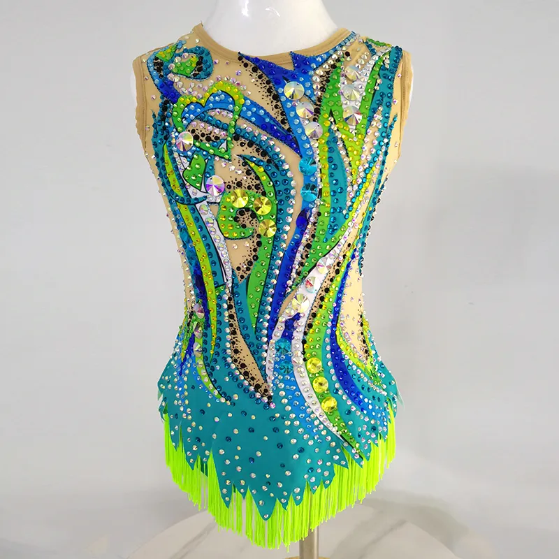 Liuhuo dostosuj kolory rytmiczny gimnastyka Templanika Dziewczyny Kobiety Konkurs Artystyka Gymnastics Performance Wear Crystal Green BD746