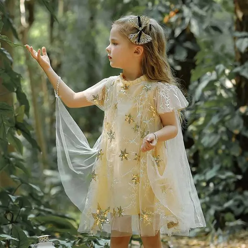 소녀의 드레스 2023 여름 패션 어린이 여자 스타 스팽글 공주 드레스 슬레 스스 슬릴 2402