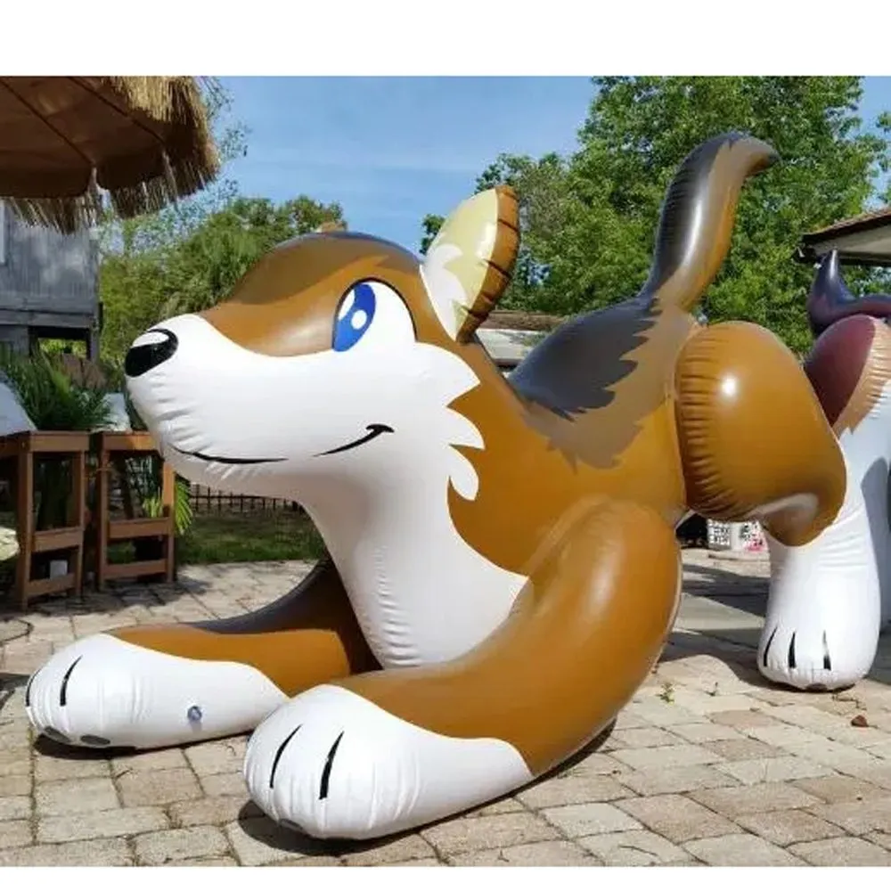 wholesale 6 ml (20 pies) con soplador, modelo de lobo inflable gigante lindo personalizado, juguete animal de dibujos animados de pvc sellado con aire para publicidad al aire libre