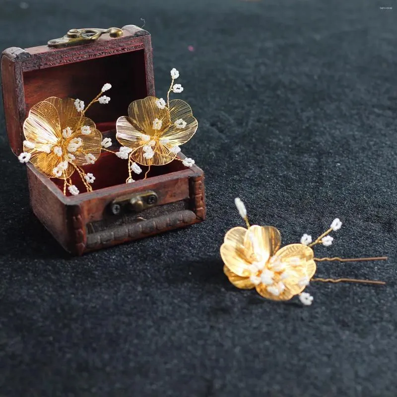 Hair Clips Bohemia Style Hairpin Hollow Out Flower Barrettes Women Alloy Golden Beads Pearls Jewelry Headdresses Decor